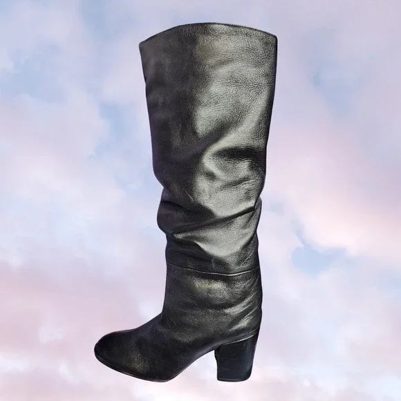 Stuart Weitzman Black Knee High Pull On Soft Leather Gothic Heel Boots Sz 9.5 - Picture 2 of 8